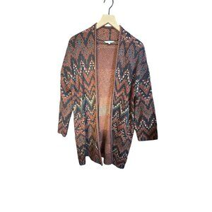 Lucky Brand Womens Zigzag Pattern Open Front Cardigan Sweater L Wool & Acrylic B